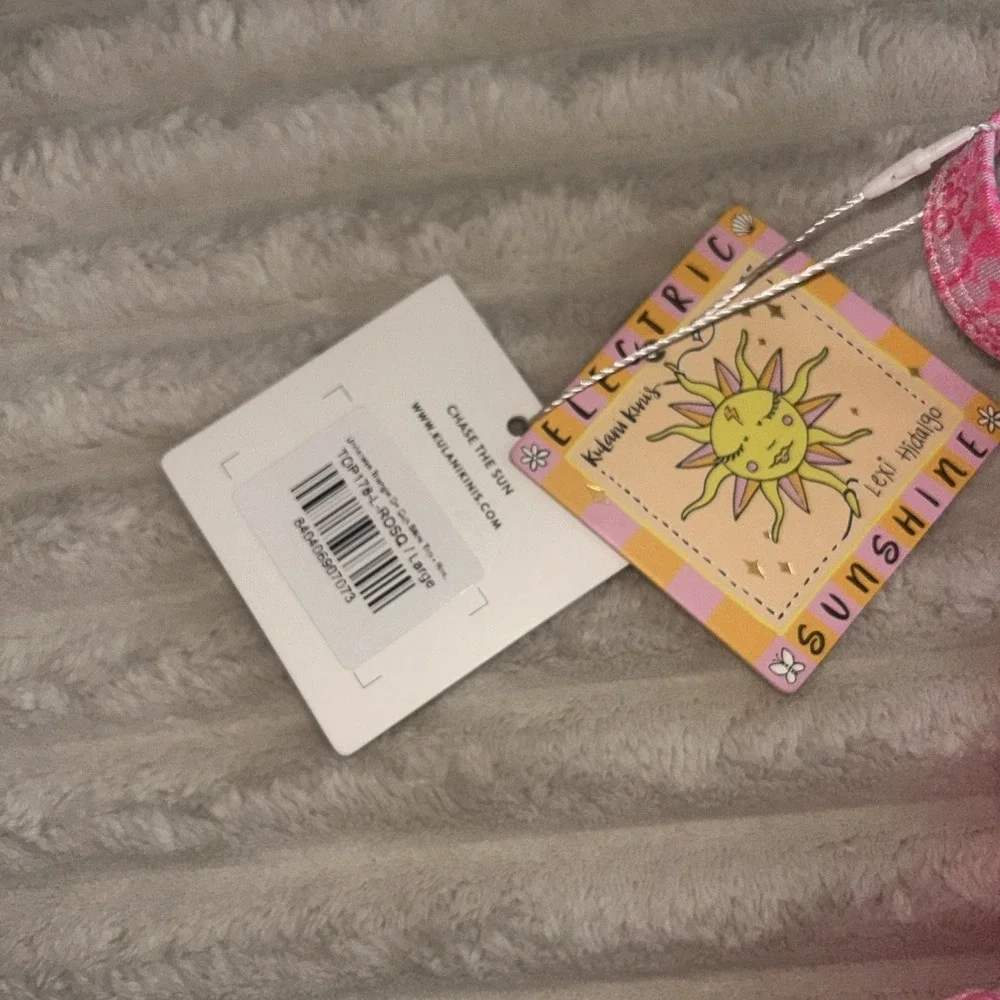 Kulani Kinis Bikini Electric Sunshine Bottom & Invisible Underwire Top Pink NWT